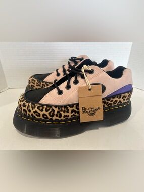 Dr. Martens Buzz 5-Eye Leopard Suede Platform Shoes in Powder Pink Size 7 NEW!